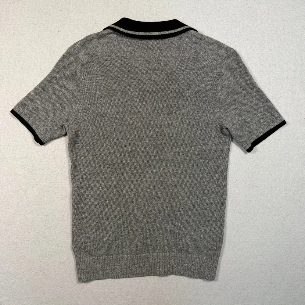 Banana Republic Mens XS Organic Cotton Knit Polo Sweater Grey Johnny Collar Top